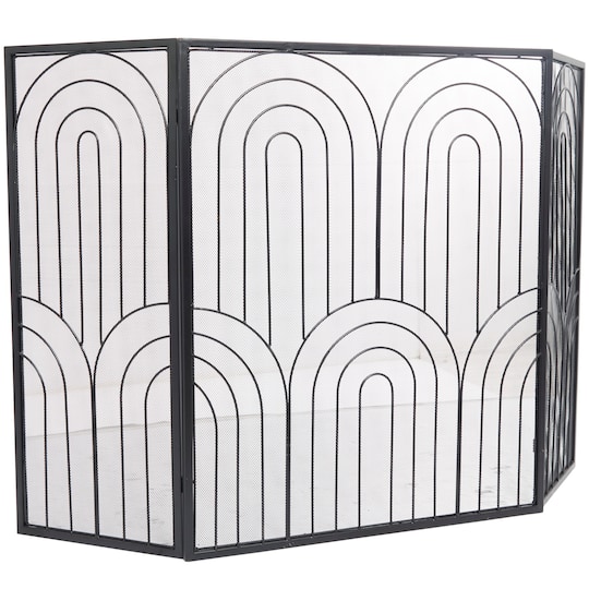 Black Metal Art Deco 3-Panel Fireplace Screen